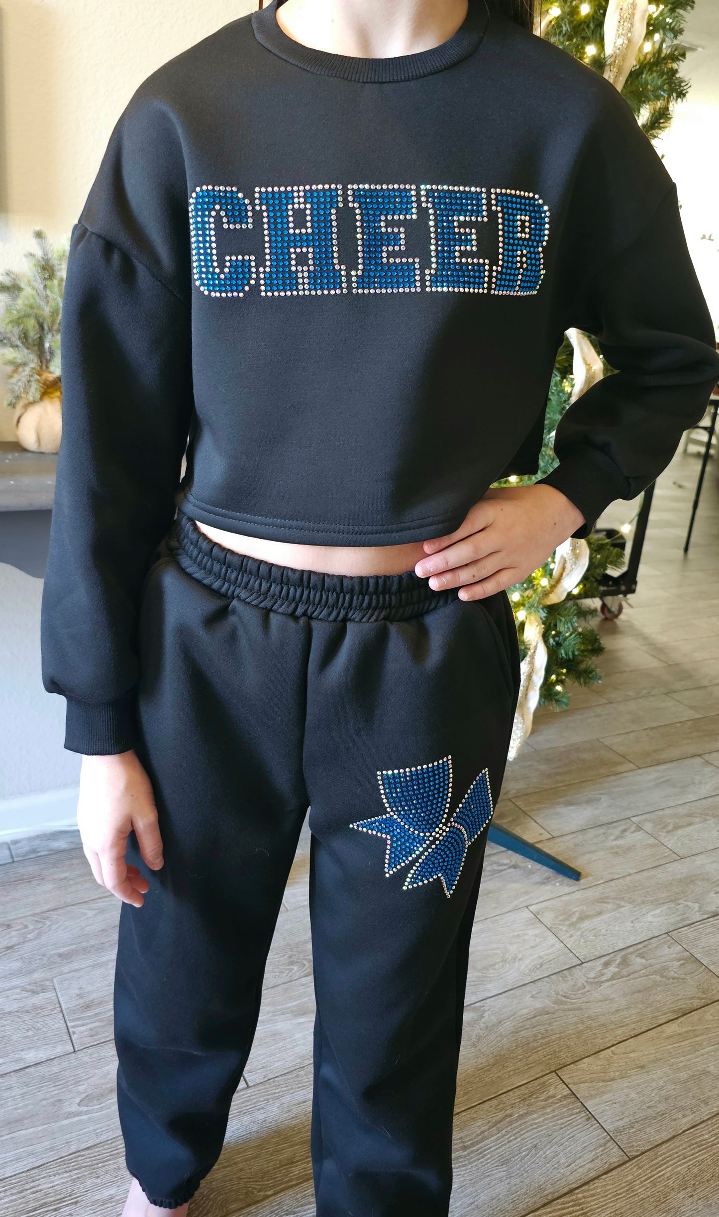 Rhinestone Cheer and Bow Cropped Sweats - Youth and Adult