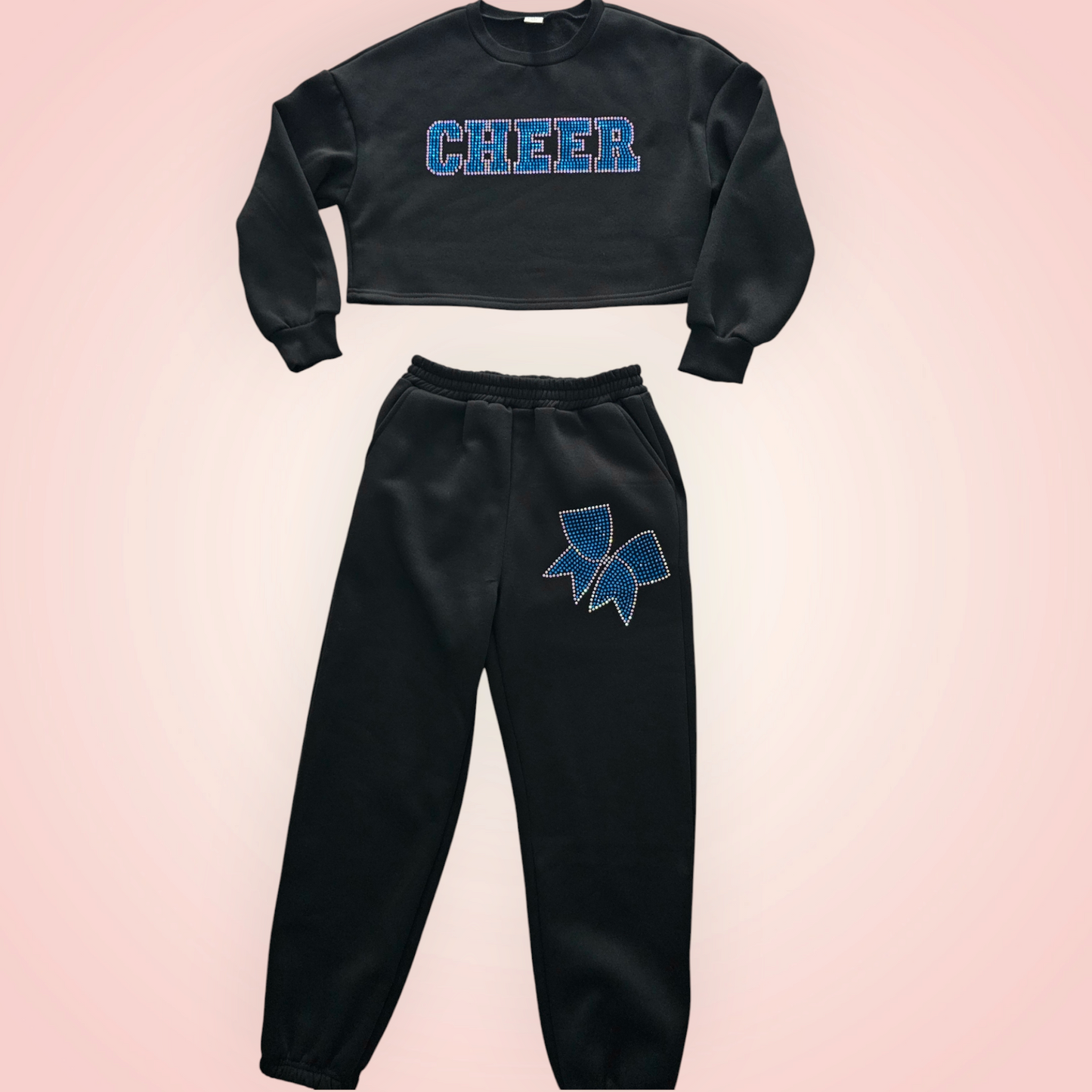 Rhinestone Cheer and Bow Cropped Sweats - Youth and Adult